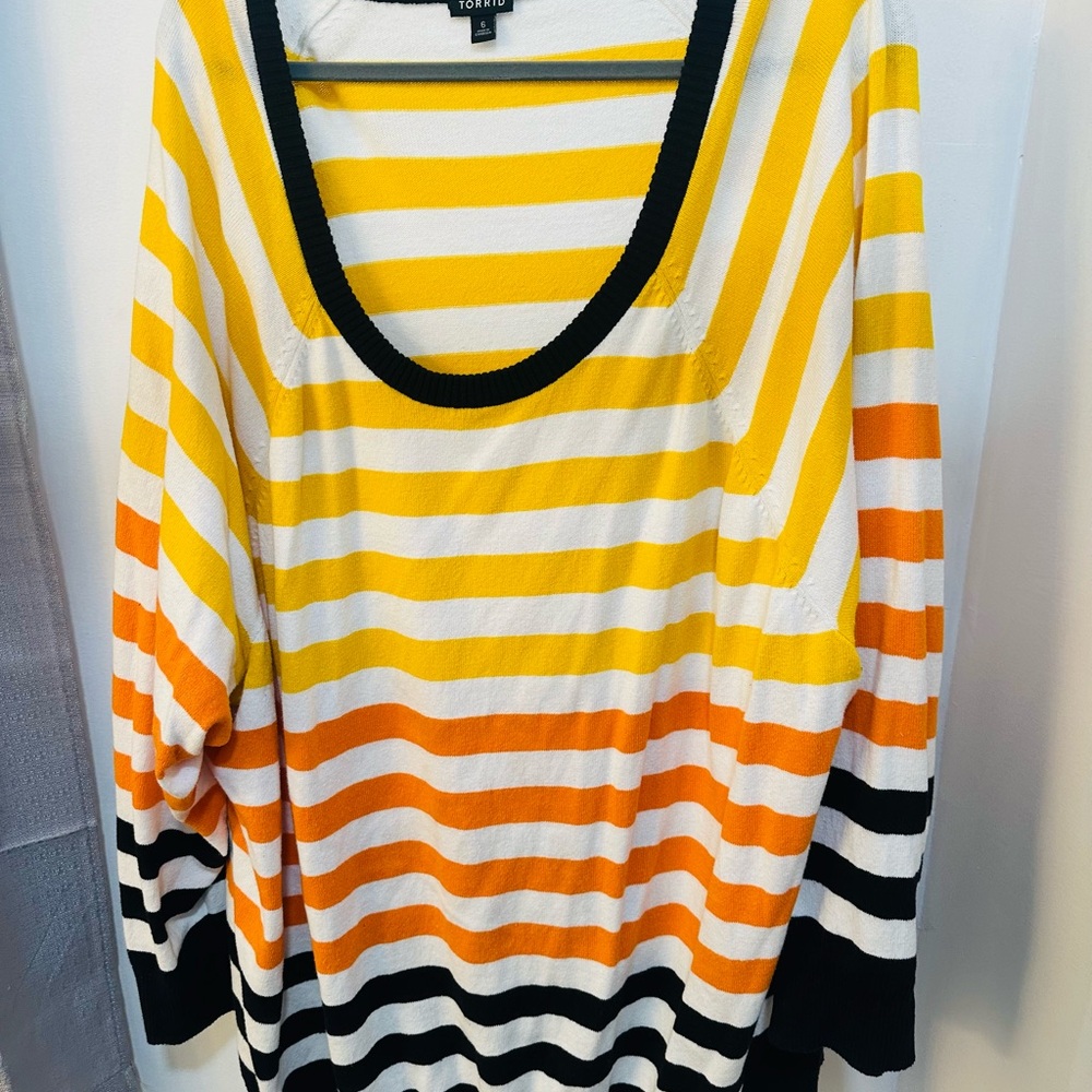 Topshop Yellow and Orange Striped Sweatshirt